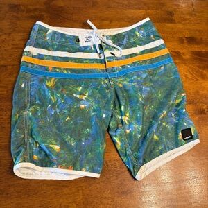 Katin Multicolor Surf Trunks Drawstring custom swim size 32 blue green yellow